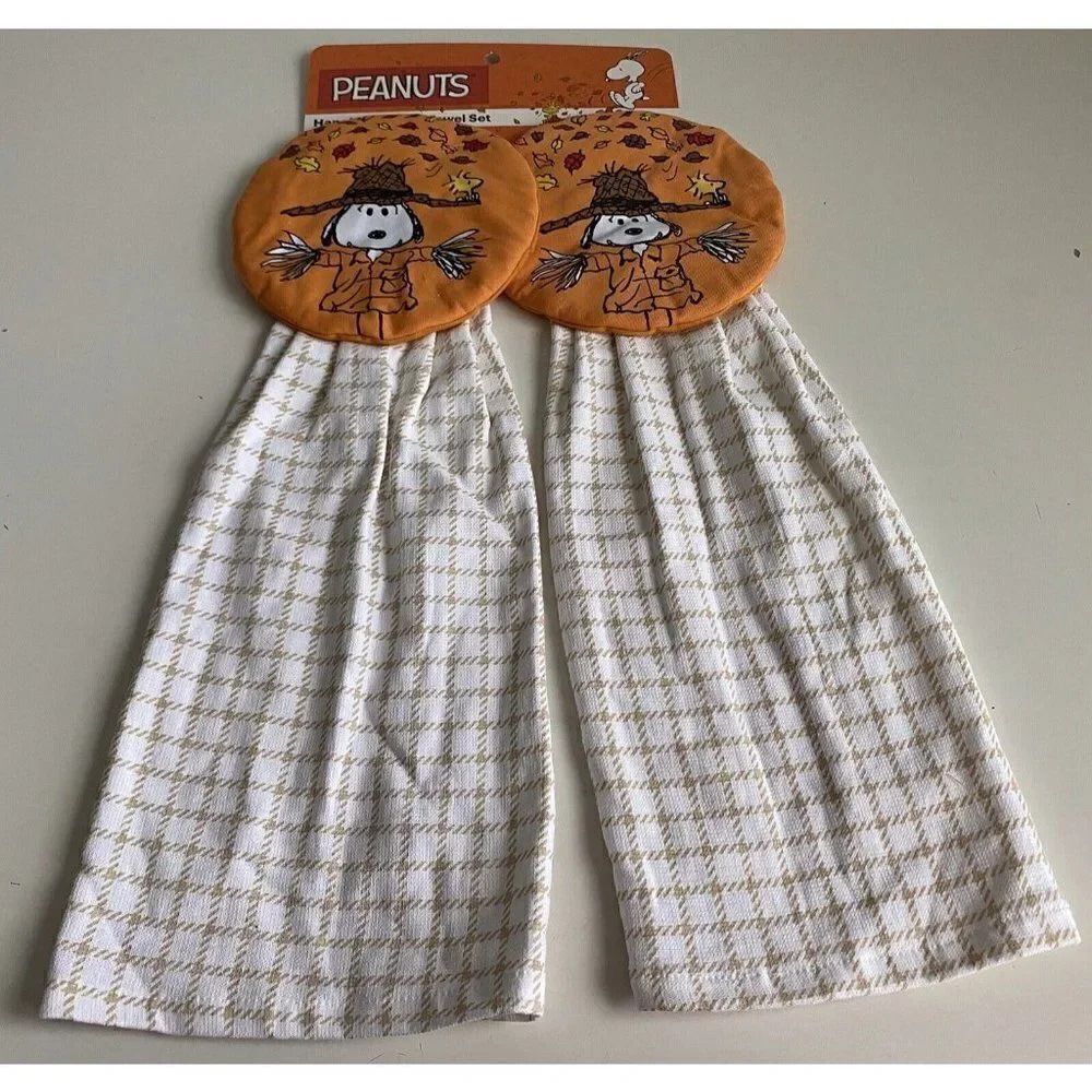 Set Of 2 Peanuts Snoopy Scarecrow Fall Hanging Kitchen Towel Halloween Autumn